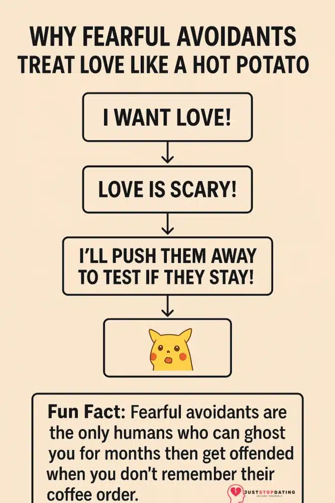 Image depiction of The Fearful Avoidant Ex Only Comes Back Under 3 Surprising Circumstances Meme-style image of a surprised pikachu, symbolizing the reaction of a fearful avoidant ex when their partner actually leaves