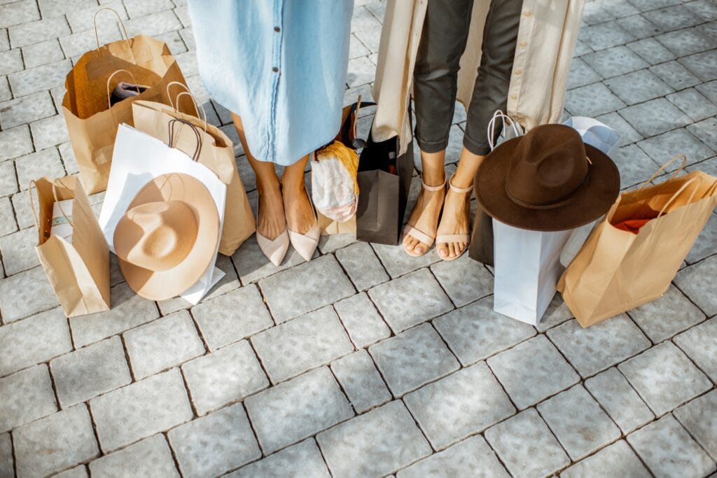 Women with shopping bags, close-up