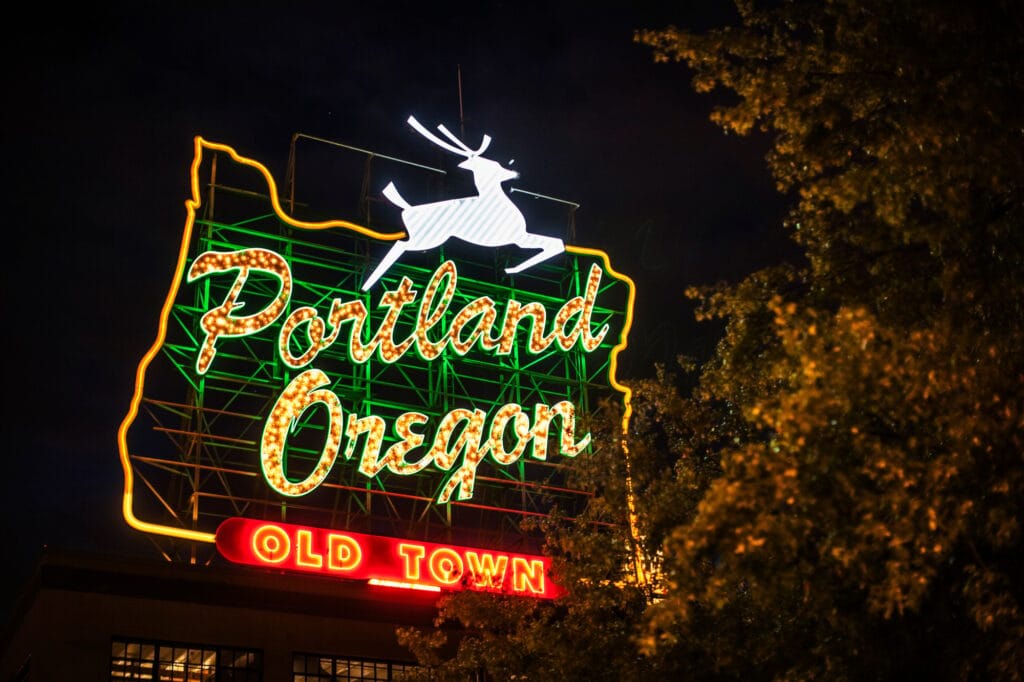 Neon sign for Old Town, Portland, Oregon, US
