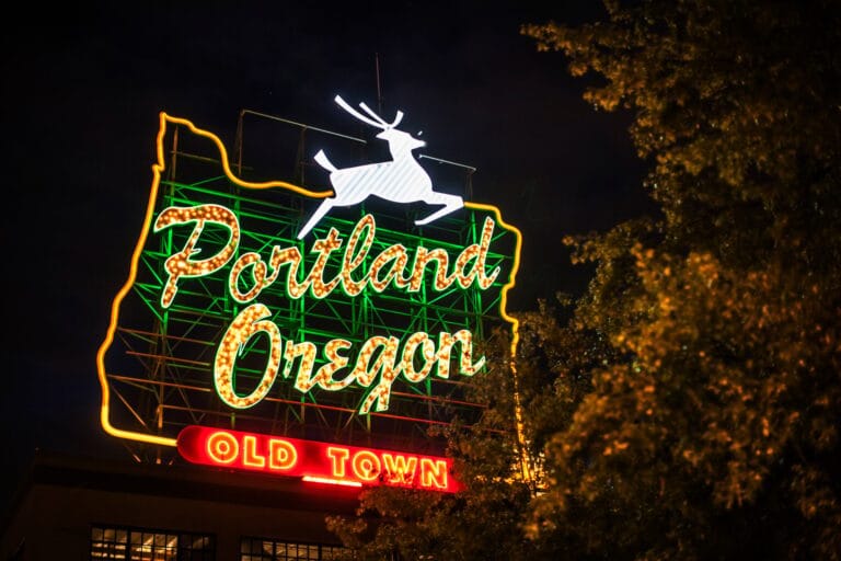 Neon sign for Old Town, Portland, Oregon, US