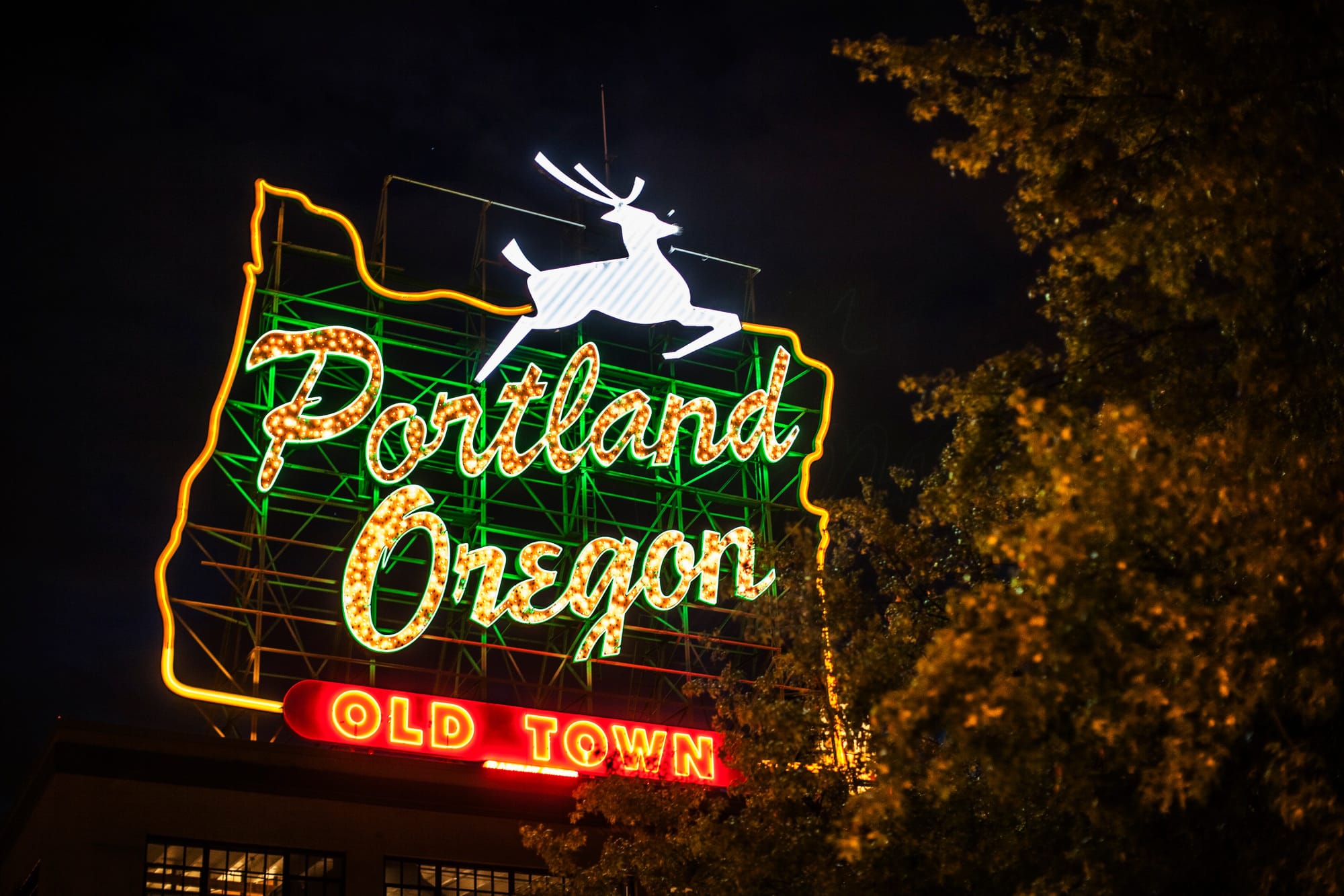 Neon sign for Old Town, Portland, Oregon, US